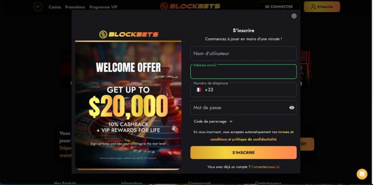 Blockbets Casino inscription