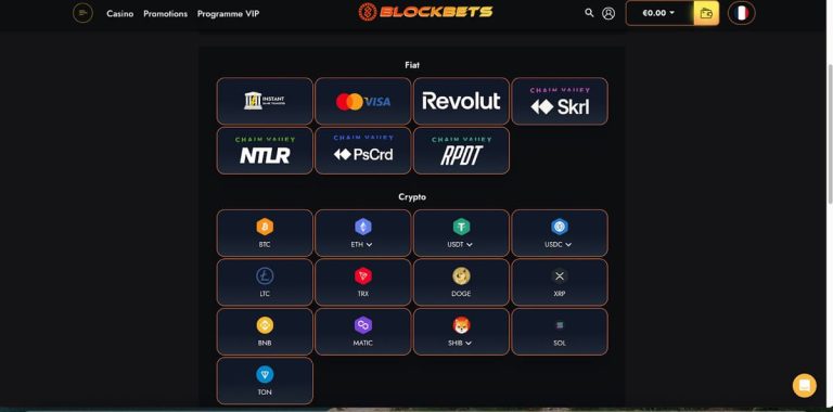 Blockbets Casino moyens paiement